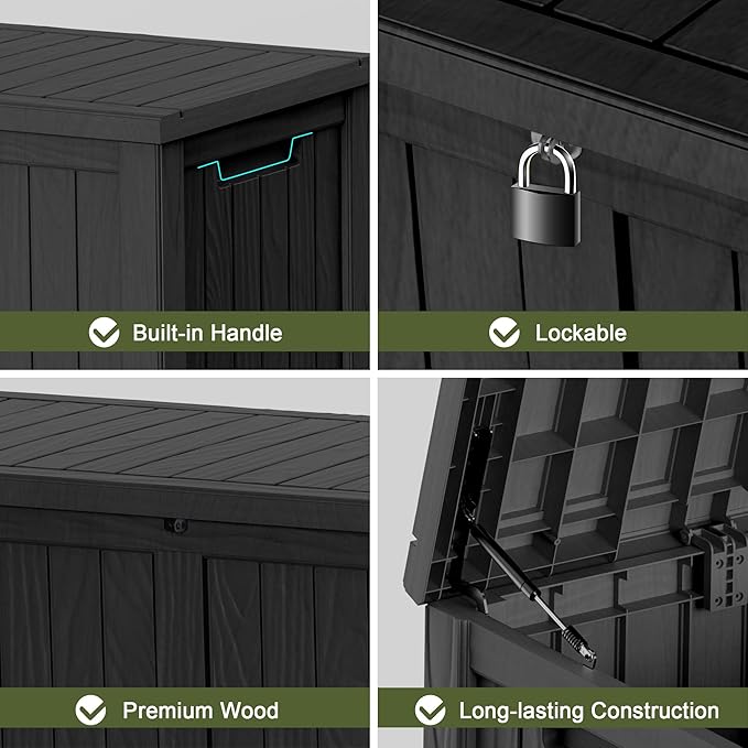 150GAL Black Large - Capacity Outdoor Deck Box with Lockable Compartment – Waterproof, SGS - Shielded UV Resistance, Ideal for Storing Large Patio Furniture Sets & Seasonal Decor