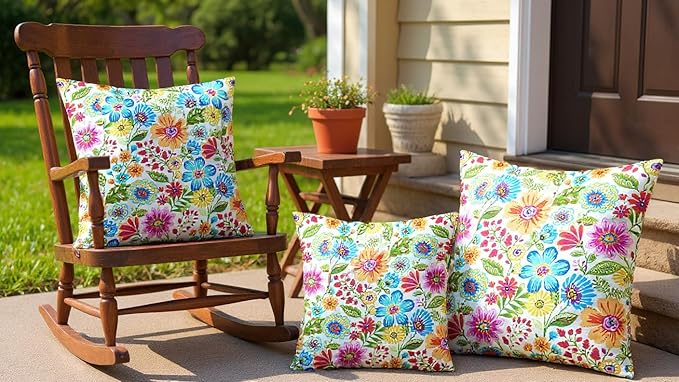 RSH DECOR: Square Throw Pillows Set of 4 | 20” x 20” | All-Weather Spun Fabric | Water and Fade-Resistant | Outdoor Accent Pillows for Patio Furniture | Gregoire Fresco