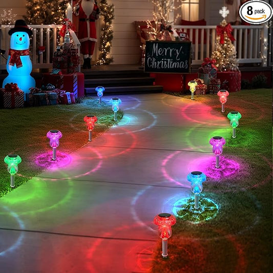 Solar Lights Outdoor, 8 Pack Mushroom Lights Outside Waterproof, Solar Powered LED Lighting for Garden, Yard, Landscape, Path, Pathway, Lawn, Walkway, Driveway, Backyard Decor (Multicolor)