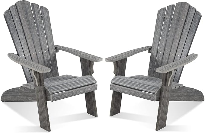 Adirondack Chair Set of 2, Outdoor Oversized Patio Chair Poly Lumber Weather Resistant & Durable Fire Pits Chair for Poolside,Lawn and Garden,350lbs Weight Capacity (Grey)