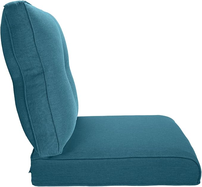Pop 22x25/22x24 Outdoor Cushions for Patio Couch Chairs Set of 3 - High Back Comfy Outside Seat Cushions for Wicker Rocker Glider Loveseat 3-Seater Sectional Sofa - Peacock Blue/Button