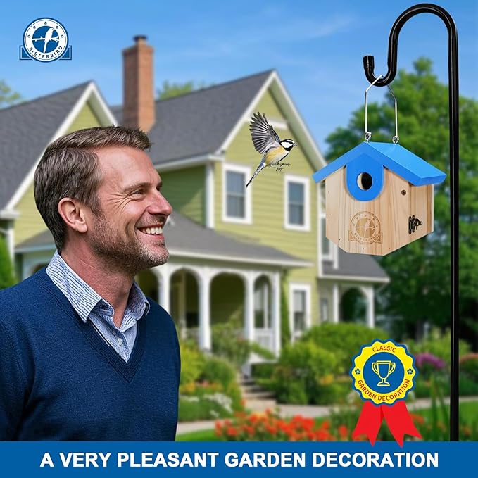 Wren Bird Houses for Outside Cedar Hanging Birdhouses for Outdoors 1-1/8" Entrance Hole Bird Houses for Outside Clearance Wooden Nesting Box Chickadee Predator Guard, Blue
