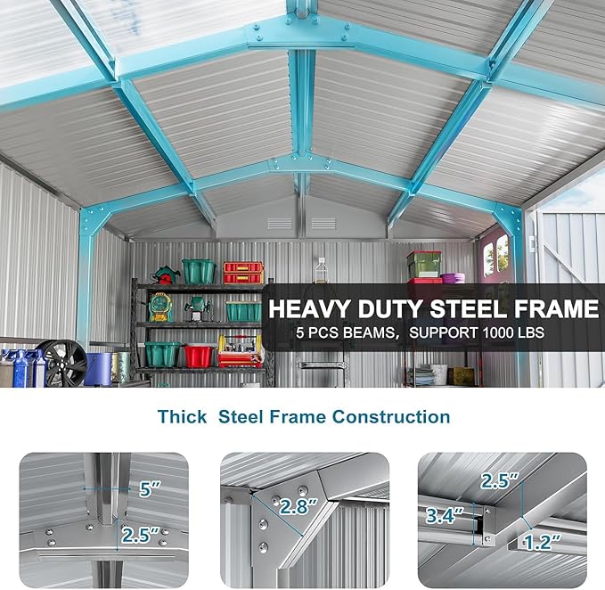 10x12 FT Metal Outdoor Storage Shed, Reinforced Frame Heavy Duty Large Waterproof Garden Tool Sheds with Unique Skylight Windows Air Vent for Patio Yard，Dark Grey