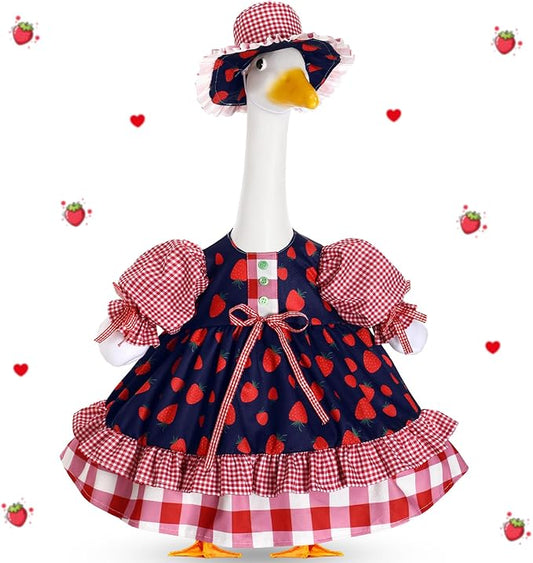 Lolita Goose Outfit Set for 23'' H Plastic Porch Cement Statue Cute Lolita Skirt Fall Spring Summer Goose Costume for Indoor Outdoor Yard Lawn Patio Art Decor(Strawberry)