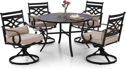 Sophia and William Swivel Patio Dining Set for 4, Outdoor Table and Chairs, Removable Seat Cushions, Black 42" Round Patio Dining Table