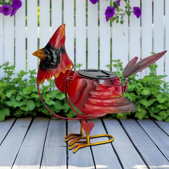 HONGLAND Solar Cardinal Statue Light, Animal LED Lights Outdoor, Solar Power Figurine Waterproof Metal Cardinal Yard Art for Pathway Patio Backyard Decoration Lawn Ornaments