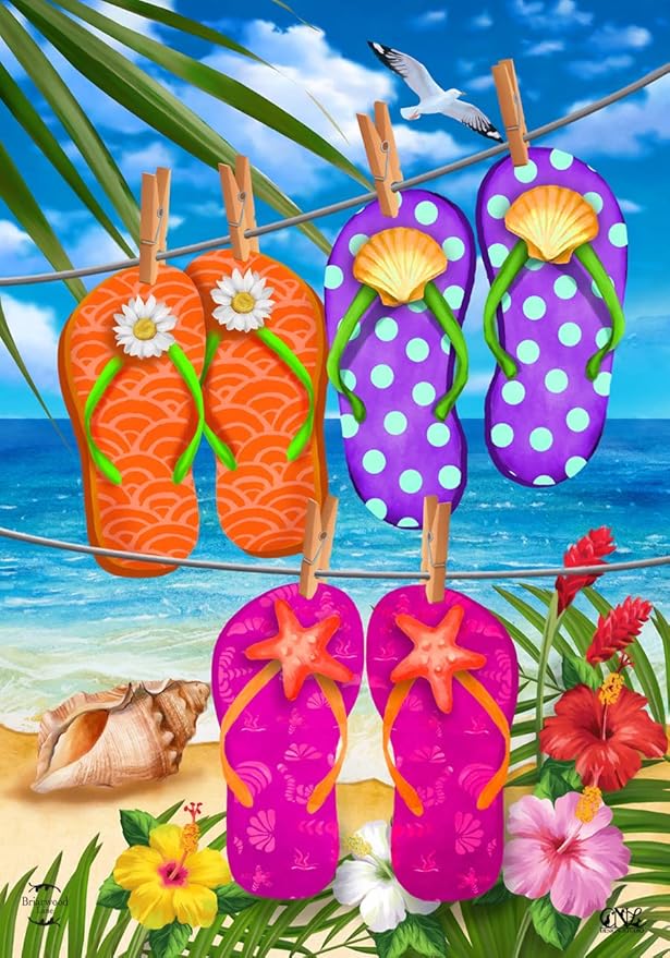 Hanging Flip Flops Summer House Flag Tropical Beach 28" x 40" Briarwood Lane