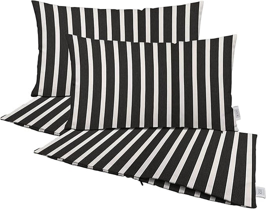 RSH DECOR: Sunbrella Pillow Covers Set of 4 | Covers Only - 20" x 12" | Outdoor Lumbar Pillow Covers Crafted with Sunbrella Performance Fabric | Shore Classic