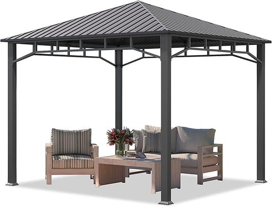 TOOLPORT Hardtop Gazebo 10x10 ft with Steel Roof - Approx. 3.54x3.54 in Aluminium Poles