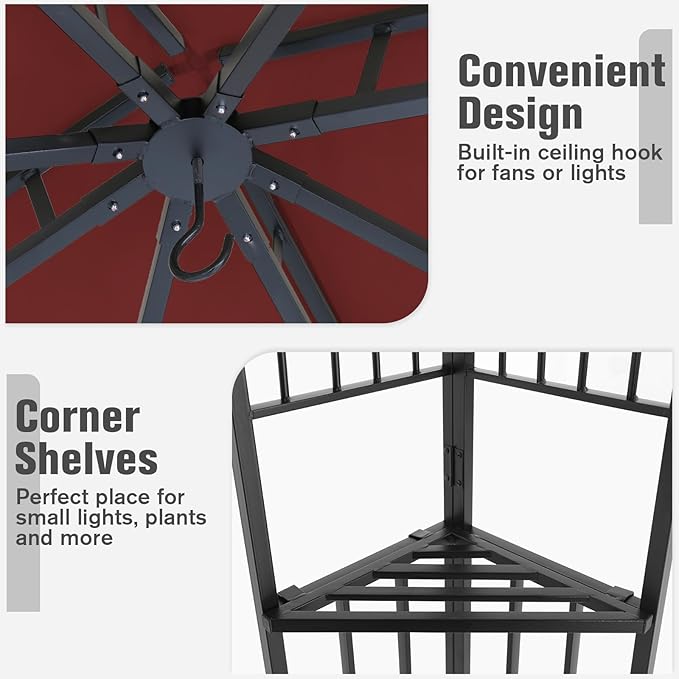 COOS BAY 8x8 Outdoor Patio Gazebo with Netting and Corner Shelves, Two-Tier Soft Top Canopy for Backyard, Lawn, Deck and Garden, Red