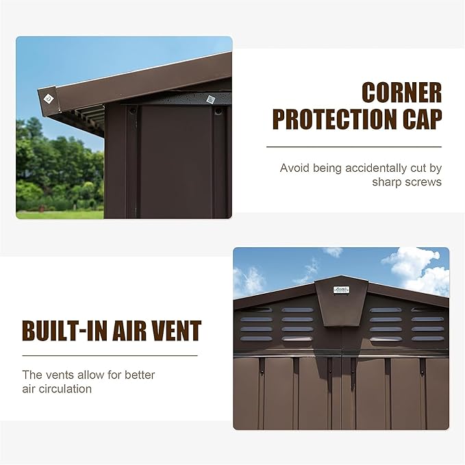 11x9ft Outdoor Storage Shed with Windows, Galvanized Steel Garden Shed, Lockable Double Doors and 16 Vents, Large Capacity Utility Tool Storage for Backyard Patio