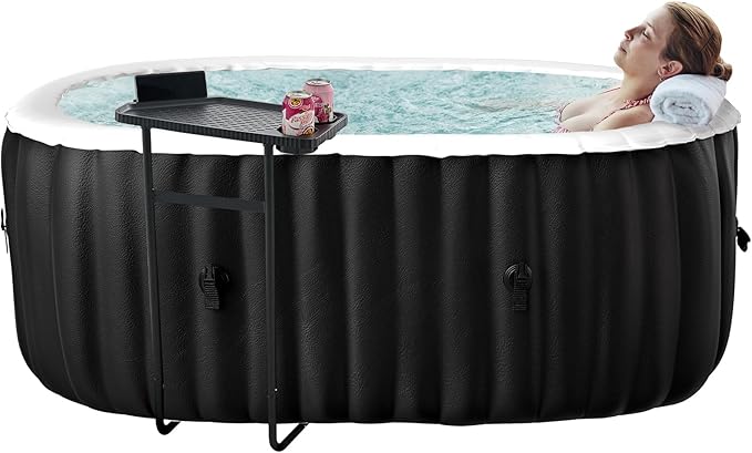 75" X 47" X 25" Hottub, 1-2 Person Inflatable Hot Tub, Portable Blow Up Hot Tub with Side Table, Oval Portable Outdoor Spa with 100 Bubble Jets and Heater Pump, Filter
