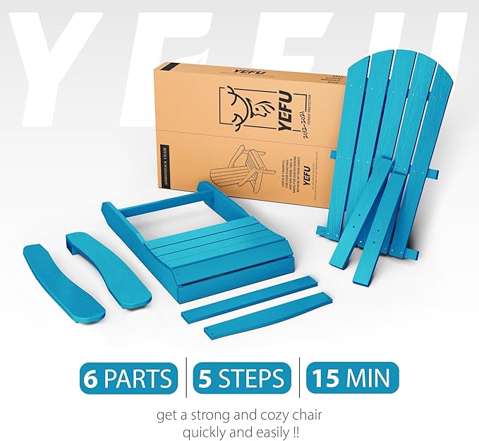 YEFU Adirondack Chairs Set of 8: Outdoor Chair HIPS Plastic Adirondack Chairs - Patio Chairs with Wood Texture - Lawn Fire Pit Deck Porch Garden Chairs for Adults(Pacific Blue)