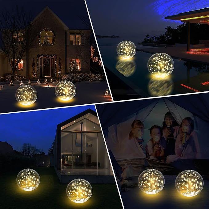 Solar Powered Floating Pool Lights - 14" Inflatable Waterproof Floating Light UP Pool Glow Balls, 3000K Warm-White Led Pool Lights That Float for Party Decorations, Outdoor Patio Detor (2)