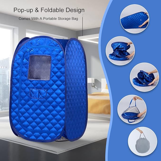 Portable Sauna Tent, Foldable One Person Full Body Spa for Detox Therapy Without Steamer- Blue