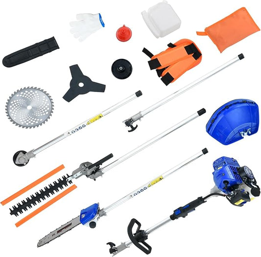 5 in 1 Multi Functional Trimming Tools 41.5cc Gas Hedge Trimmer Weed Eater String Trimmer Brush Cutter Pole Saw for Tree Trimming Grass Brush Cutting