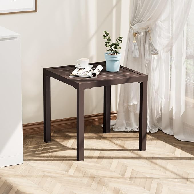 Crestlive Products Outdoor Side Table 1PC - Small Metal Square End Table - Easy to Assemble, Weather Resistant Ideal for Garden, Patio, Poolside, Beach, Balcony, Porch