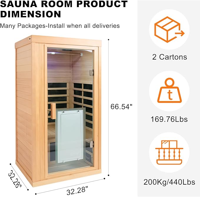 Far Infrared Sauna 1 Person, Infrared Sauna for Home, Low EMF 1350W/120V Infrared Indoor Saunas with Smart Display & Bluetooth Speaker, Extendable Clothes Rail, 32.28"x32.28"x66.92"