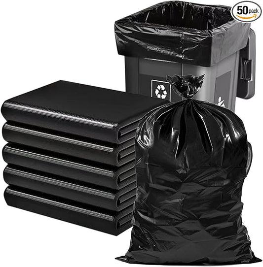 65 Gallon Trash Bags 1.8 Mil -50''x55'' Pack of 50 Thick Large Heavy Duty Multi-Use Garbage Bags Extra Large Strong Trash Can Liners for Office, Picnic,Kitchen, Bulk Bags (65 Gallon 50 Count)