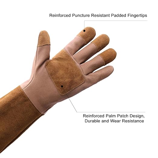 HLDD HANDLANDY Long Gardening Gloves, Pigskin Leather Thorn Proof Rose Pruning Glove for Men & Women, Breathable Work Gloves for Yard Work, Cactus, Bush, Blackberry, Great Gift for Gardener