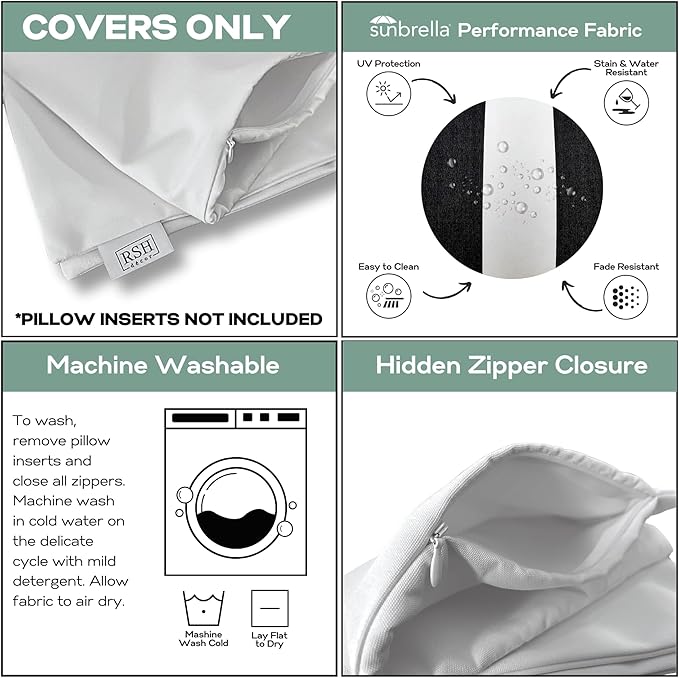 RSH DECOR: Sunbrella Pillow Covers Set of 4 | Covers Only - 26" x 16" | Outdoor Lumbar Pillow Covers Crafted with Sunbrella Performance Fabric | Canvas Aruba