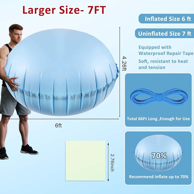 7ft Pool Pillows for Above Ground Pools, Heavy Duty Swimming Pool Air Pillow 0.3mm Thickened Pool Closing Winter Kit Pool Cover Float Balloon with String Repair Tape for Winterizing Ice Equalizer