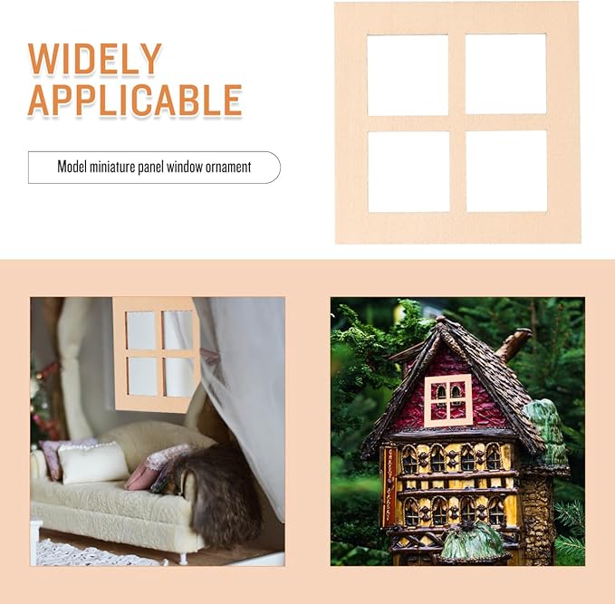 10Pcs Wooden Window for Dollhouse: 2.7 Inch Miniature Frame Mini Furniture Doll House 1:12 Dollhouse Wooden Doors - Miniature Furniture Doll Craft Window Frame Model Decoration