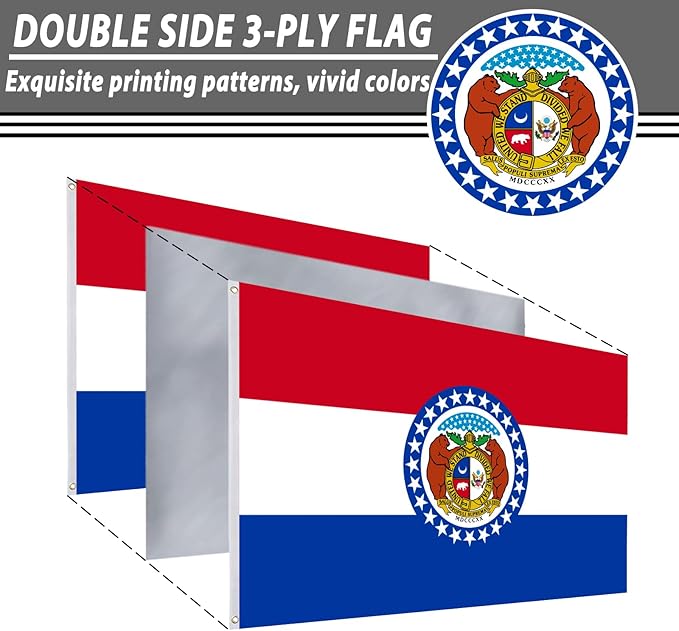 FLAGWIN Missouri Flag 3x5 FT - 3 Ply Double Sided Polyester Flags with Brass Grommets - Vivid Color and Fade Proof State of Missouri Flag 3x5 Outdoor