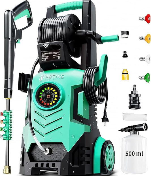 2025Upgraded Pressure Washer 5000PSI with Adjustable Touch Screen 8 Level, 34" Tall, 4 Quick Connect Nozzles,Inlet Hose&Filter&500mlFoam Cannon for Cars/Fences/Driveways/Home Cleaning,Green