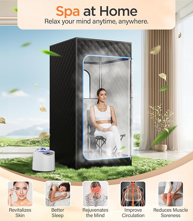 Sauna Box, Portable Sauna for Home, Personal Portable Steam Sauna Tent with 1200W 3L Steamer Heater, 15 Levels, Remote Control, Foldable Chair, Cozy Big Size 36 * 36 * 71 inches