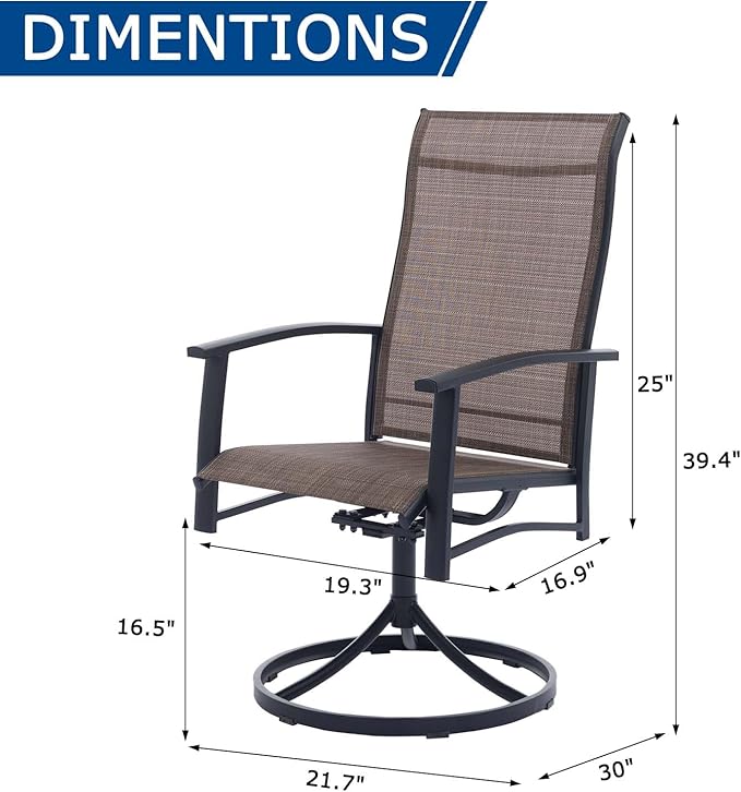 Patio Swivel Chairs Set of 2, Outdoor Swivel Chairs with Armrest, High Back Patio Chair with Metal Frame, All-Weather Outdoor Dining Chair for Deck, Porch and Lawn, Mocha