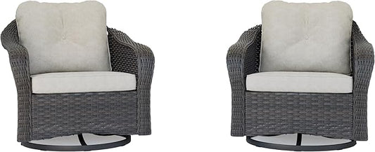 Wicker Swivel Rocking Chairs Set 2, Outdoor Brown Wicker Swivel Glider Chair Outdoor Rocking Chair with Water-Resistant Cushions, Beige