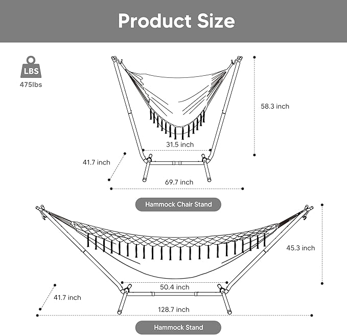 SUNCREAT 2-in-1 Convertible Portable Double Hammock with Stand Included, Outdoor Hammock and Stand, Patent Pending, Natural Tassel