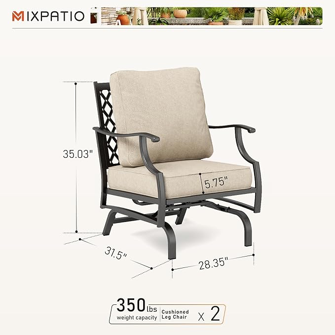 Patio Chairs Set of 2, High Back Outdoor Patio Metal Chairs with 5.75" Thick Cushions for Bistro Balcony Porch Deck and Yard, Beige