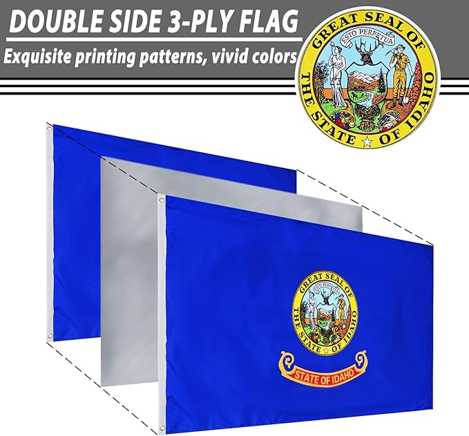 FLAGWIN Idaho Flag 3x5 FT - 3 Ply Double Sided Polyester Idaho State Flag with Brass Grommets - Vivid Color and Fade Proof State of Idaho Flags 3x5 Outdoor