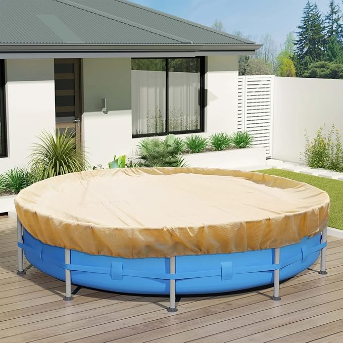 ECOOPTS 6 ft Round Pool Cover for Above Ground Pools, Swimming Pool Cover Protector Winter Safety Cover (Beige)