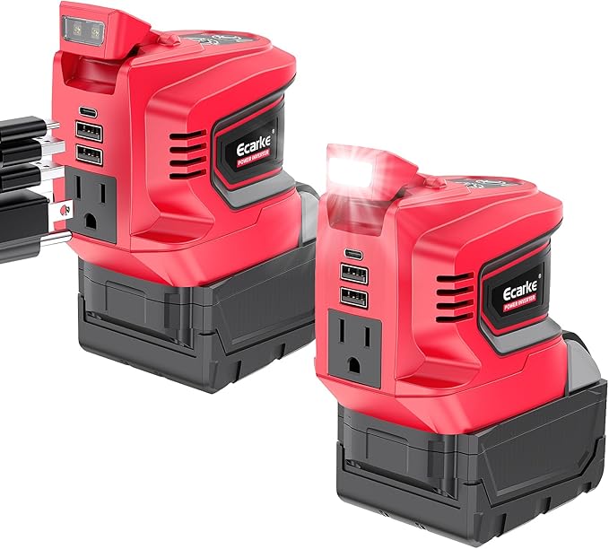 2PCS 200W Power Inverter Compatible with Milwaukee 18V Battery, Real 200W DC 18V to AC 110V Battery Inverter, Portable Power Station Generator, Charger Adapter Powered Outlet 2USB Ports&Type-C&AC