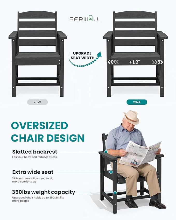 SERWALL Patio Dining Chair Set of 2, Black