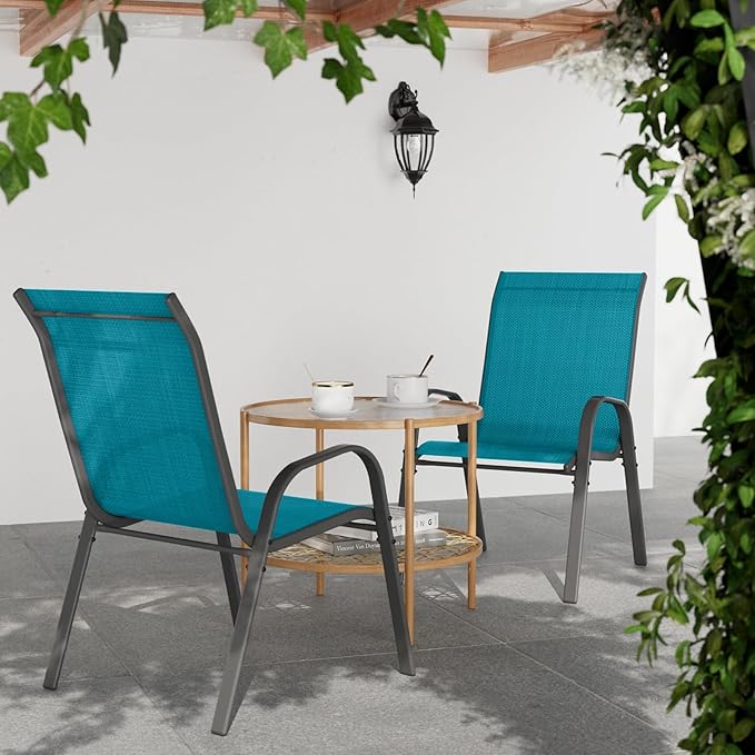Patio Dining Chairs Set of 2, Outdoor Stackable Chairs with High Back, Outside Chairs for Backyard, Porch, Garden, Poolside (Sky Blue)