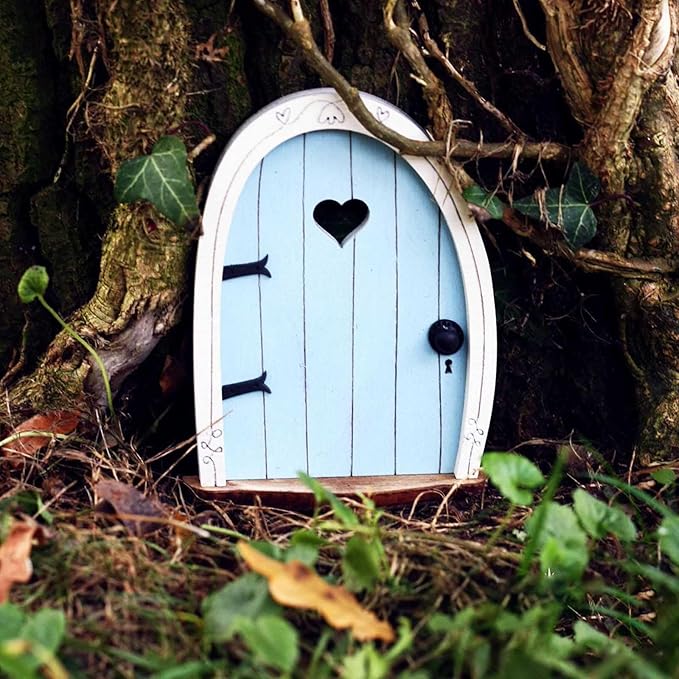 Whimsical Miniature Fairy Door - Handcrafted 3D Mini Woodland Portal Tree Accessory for DIY Garden Landscapes, Terrarium Decor & Collector's Fantasy Displays（Blue Streak ）