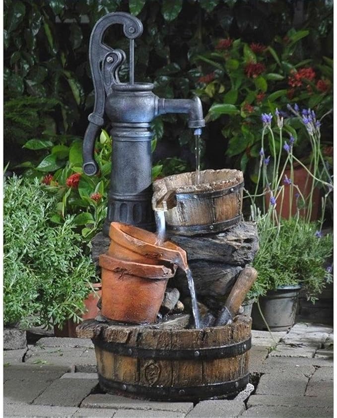 Pemberly Row Classic Water Pump Fountain with Led Light