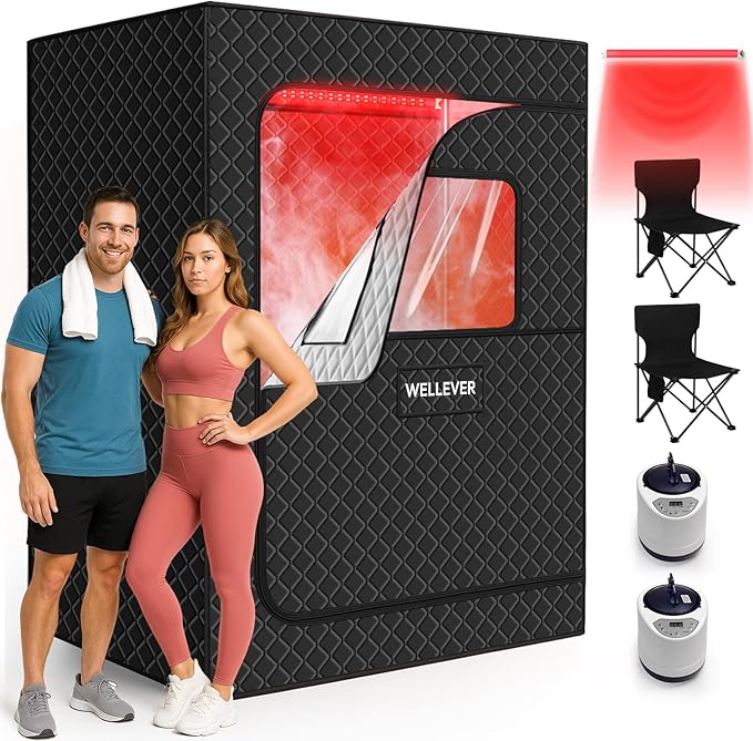 Infrared 2 Person Sauna for Home, 660nm Red Light Portable Steam Sauna, 5-Layer Waterproof Quick Heat and Steamy, Saunas Tent for Gym/Pilates/Garage, Hot Tub, 5.9' x 4.1' x 3.0'