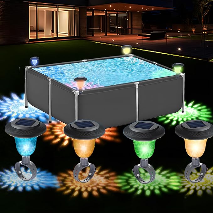 Energy Saving LED Pool Solar Lights, Pool Lights for Above Ground Pools,Multi-Color at Night Decor for Frame Swimming Pools(4PCS)