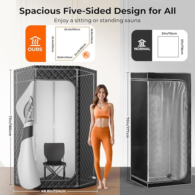 Sauna Box, Portable Steam Sauna, Portable Sauna for Home, Sauna Tent with 3L 1200w Steamer, 15 Levels for Personal Sauna-Grey