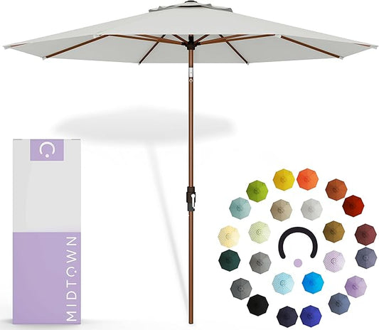 Midtown Umbrellas The Wooden 2-10 Feet Large Patio Umbrella, Terylast Off White Fabric, Aluminum Frame For Backyard Umbrella, Deck Umbrella, Garden Umbrella & Pool Umbrella - Wooden Pole
