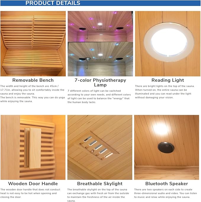 ZONEMEL Wooden Steam Sauna Room, 3 Person Canadian Hemlock Luxurious Indoor Sauna with 6 KW Harvia Stove Heater, WiFi Control, Sauna Stone, Wooden Bucket, Scoop, Reading Light, Hourglass, 220V