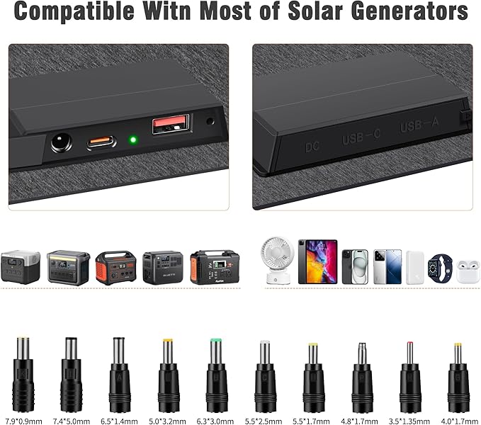 60W Portable Solar Panels NextGen Foldable Solar Panel Charger Kit 25% Efficiency with DC USB-C USB-A Output ETFE IP68 Waterproof Solar Panel for Travel Outdoor Camping RV Trip