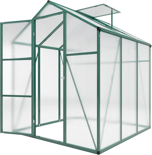 72*72in Greenhouse for Outdoors, Polycarbonate Greenhouse with Stronger Wind Protection and Roof Vent, Walk-in Large Aluminum Sunroom Winter Proof, Green