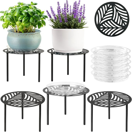 5-Pack 12” Heavy-duty Metal Plant Stands Large Flower Pot Holder for Indoor Outdoor Rust-proof Iron Potted Planter Stand Modern Round Corner Stand Shelf for Living Room Patio Garden Yard, Black