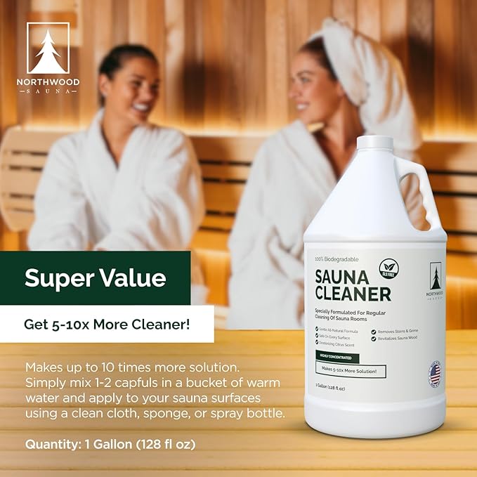 Sauna Cleaner - Natural Wood Cleaner & Deodorizer - Makes 10x More Solution - 1 Gallon (128 Fl Oz)